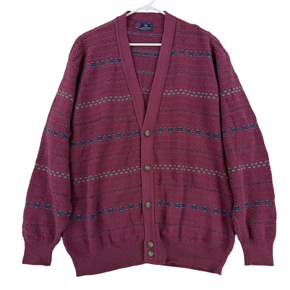 Vintage Isle Of Cotton Sweater Mens XL Purple Cotton Button Cardigan Knit Y2K